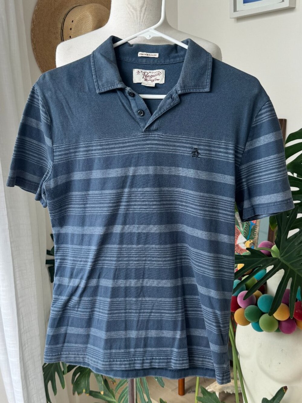 Penguin Munsingwear Heritage Slim Fit Blue Stripes Polo S Small